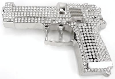gun with stones cutout silver belt buckle