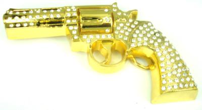revolver with stones cutout gold belt buckle