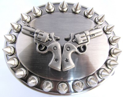 double gun oval with spikes belt buckle