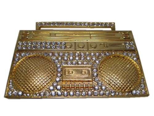 Gold Boom Box with Stones Belt Buckle
