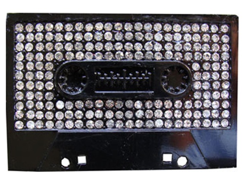 Black Cassette Tape with Rhinestones Belt Buckle
