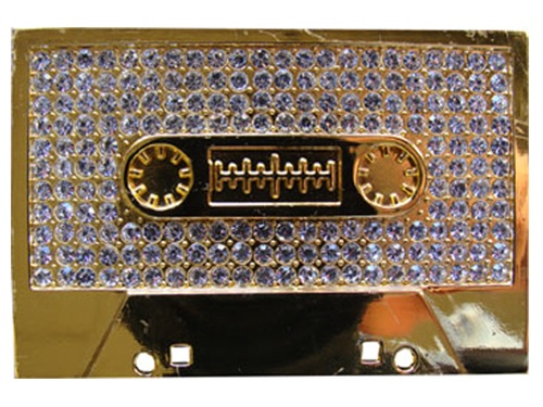 Gold Cassette Tape with Rhinestones Belt Buckle