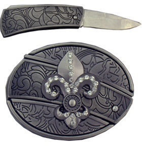 Antique Style Fleur De Lis with Knife Belt Buckle