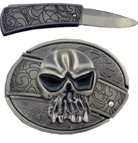 Antique Style Skull with Knife Belt Buckle