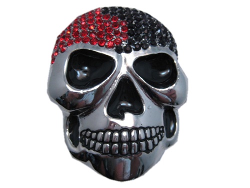 Chrome Skull with Red and Black Belt Buckle Jim Jones Style