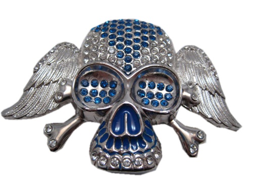 Skull, Bones and Wings with Blue Belt Buckle