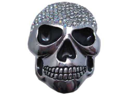 Chrome Skull with Clear and Shinny Stones Belt Buckle Jim Jones Style