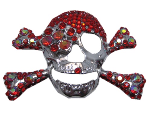 Skull and Crossbones with Red Stones Belt Buckle