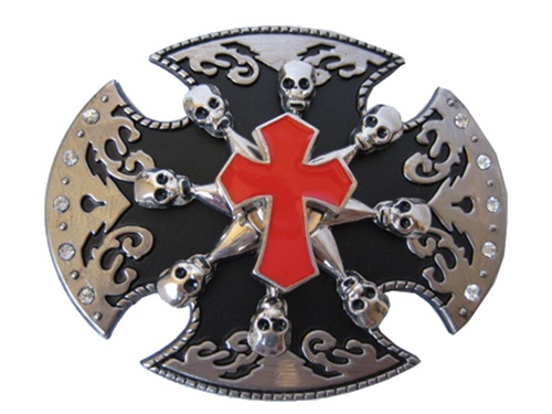Cross with Spinning Skulls Belt Buckle