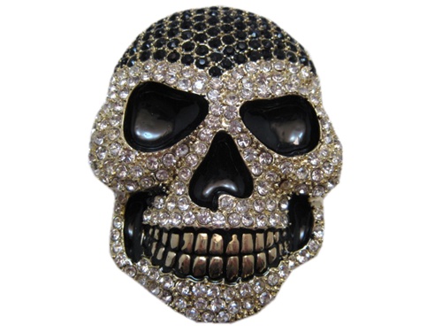 Gold and Black Skull with Rhinestones Belt Buckle Jim Jones Style