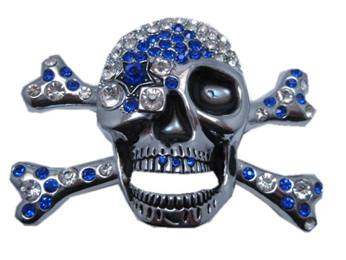 Skull and Crossbones with Blue Stones Belt Buckle